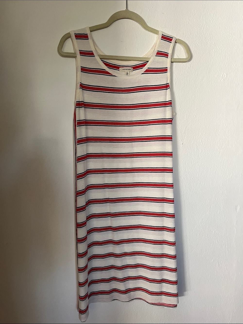 Max Studio Sleeveless Midi Dress in White and Red Stripes